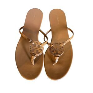 Tory Burch Miller Knotted Sandal Camel Sz 9.5 Flip Flop Tan Flat